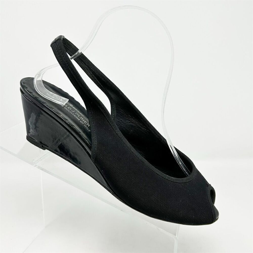 Donald J Pliner Women's Black Wedge Slingback Sandals Size 8.5 Peep Toe Dressy